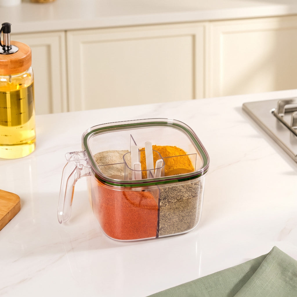 Four Sectioned Seasoning Box With Handle And Spoons 800ml