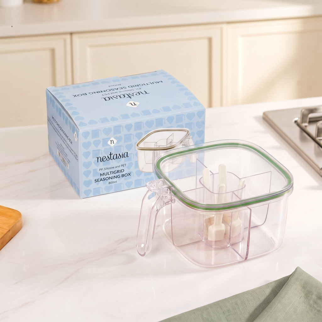 Four Sectioned Seasoning Box With Handle And Spoons 800ml