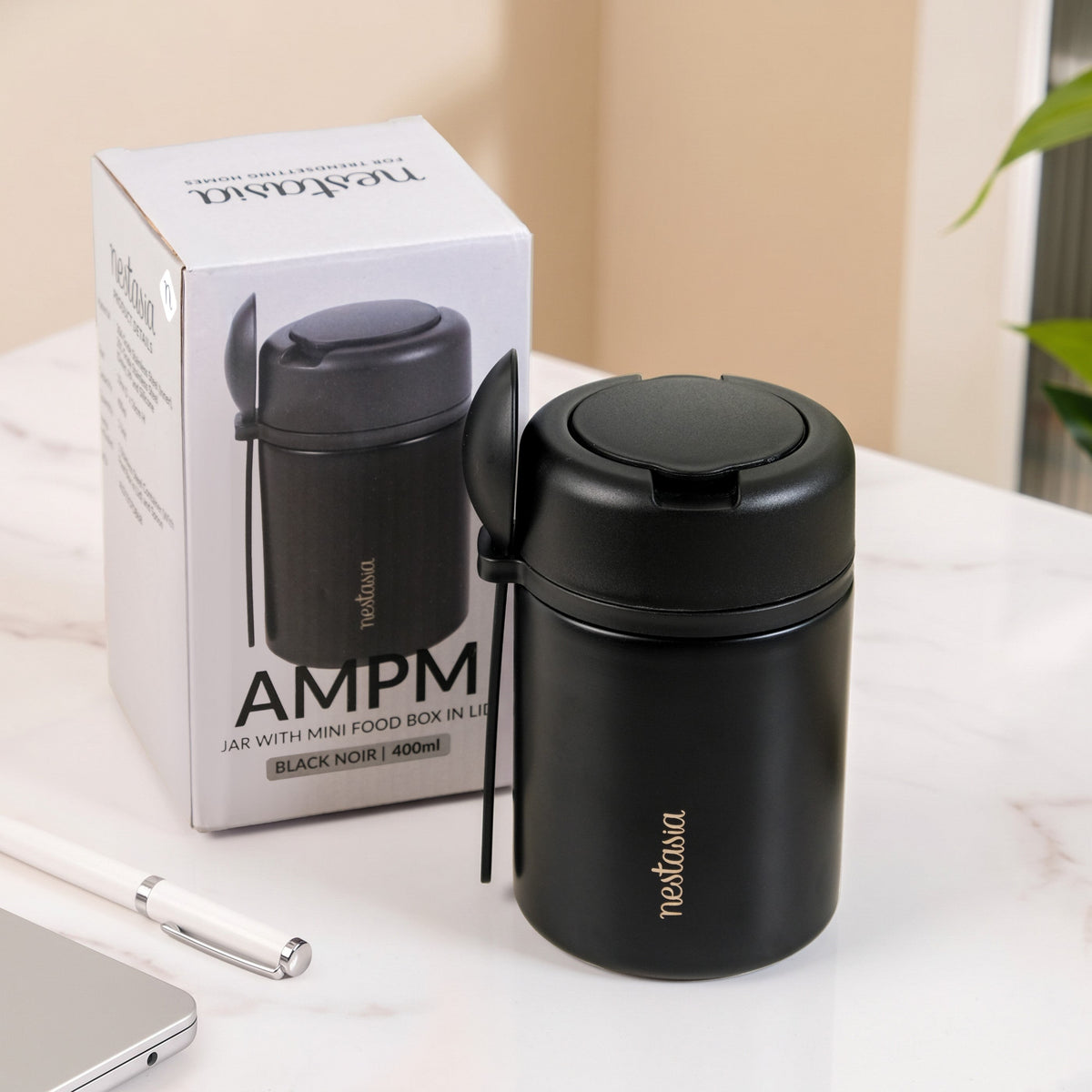AMPM Portable Jar With Food Box Black 460ml