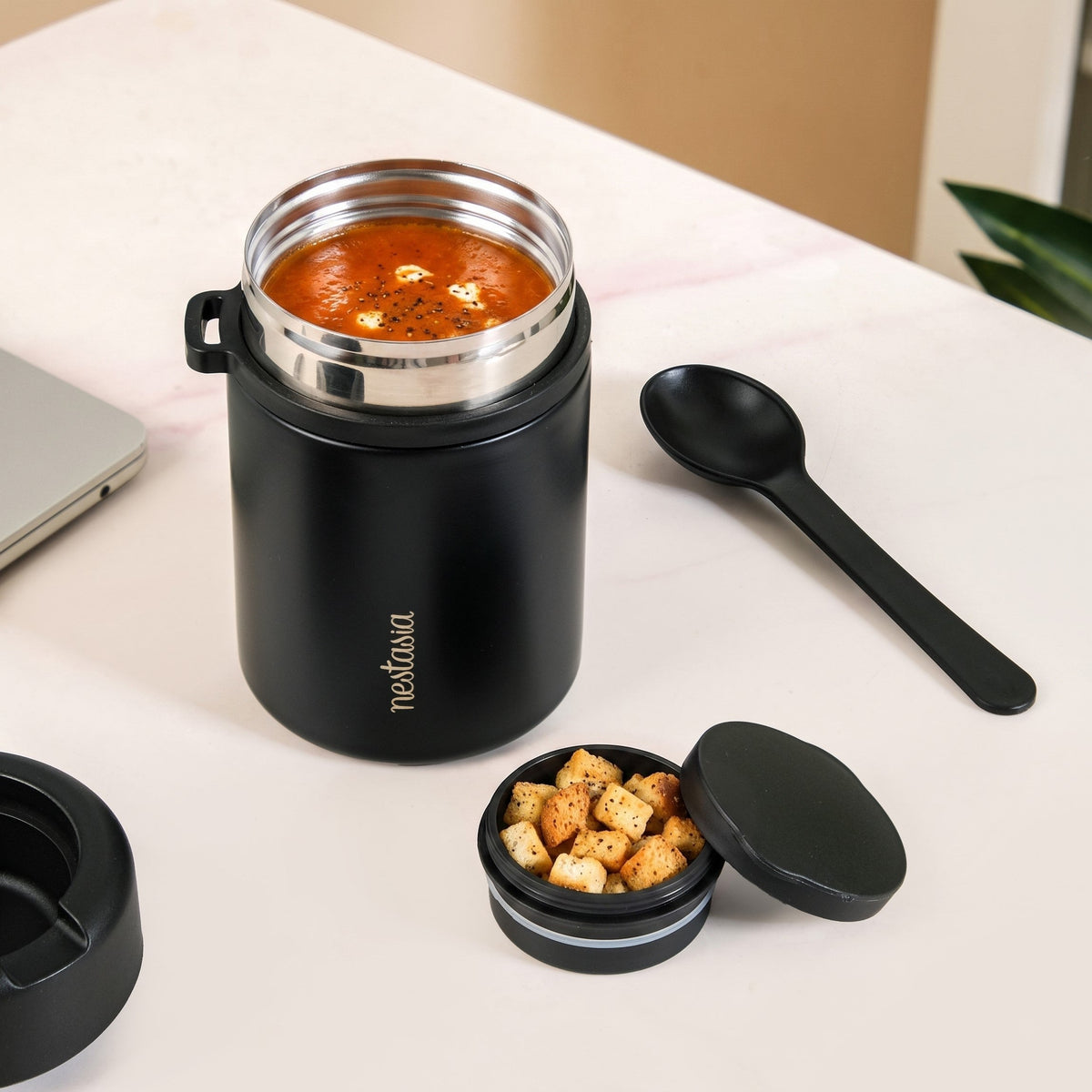 AMPM Portable Jar With Food Box Black 460ml