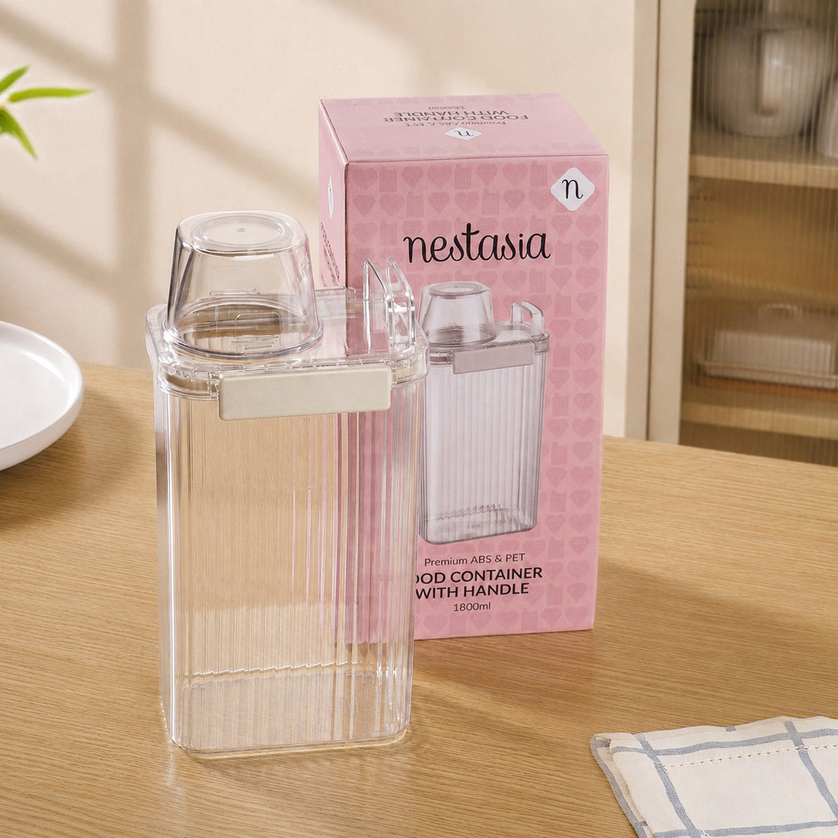 Airtight Cereal Dispenser Container With Measuring Cup 1800ml