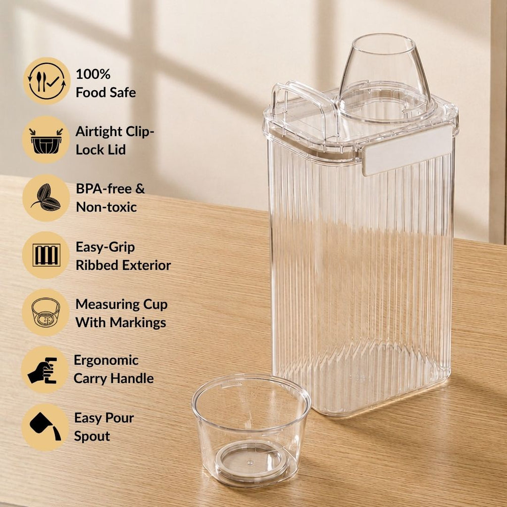 Airtight Cereal Dispenser Container With Measuring Cup 1800ml