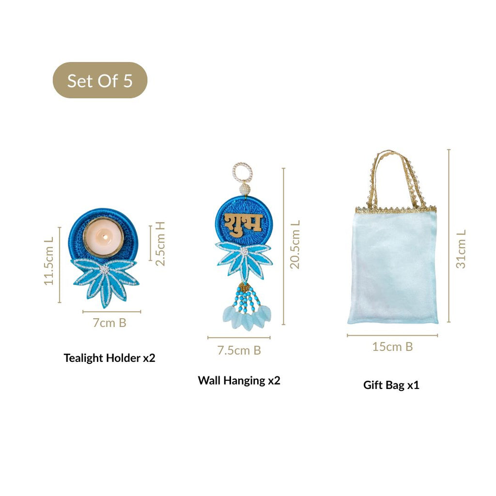 Aquabelle Tealight And Shubh Labh Wall Hanging Set Of 4 In Gift Bag