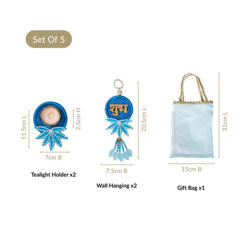 Aquabelle Tealight And Shubh Labh Wall Hanging Set Of 4 In Gift Bag