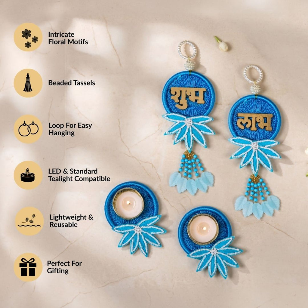 Aquabelle Tealight And Shubh Labh Wall Hanging Set Of 4 In Gift Bag