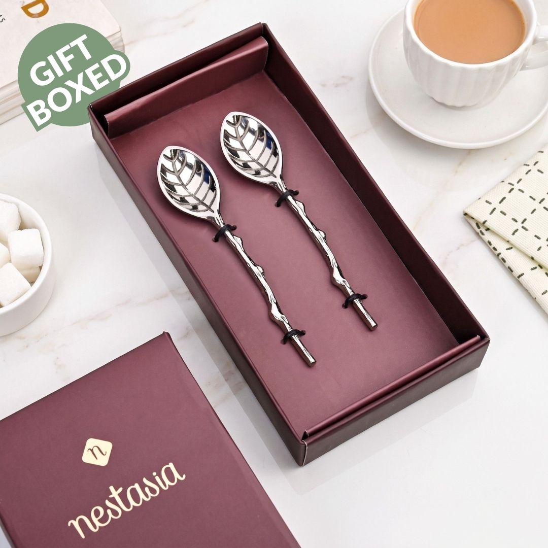 Silver Leaf Twig Tea Spoon Set Of 2