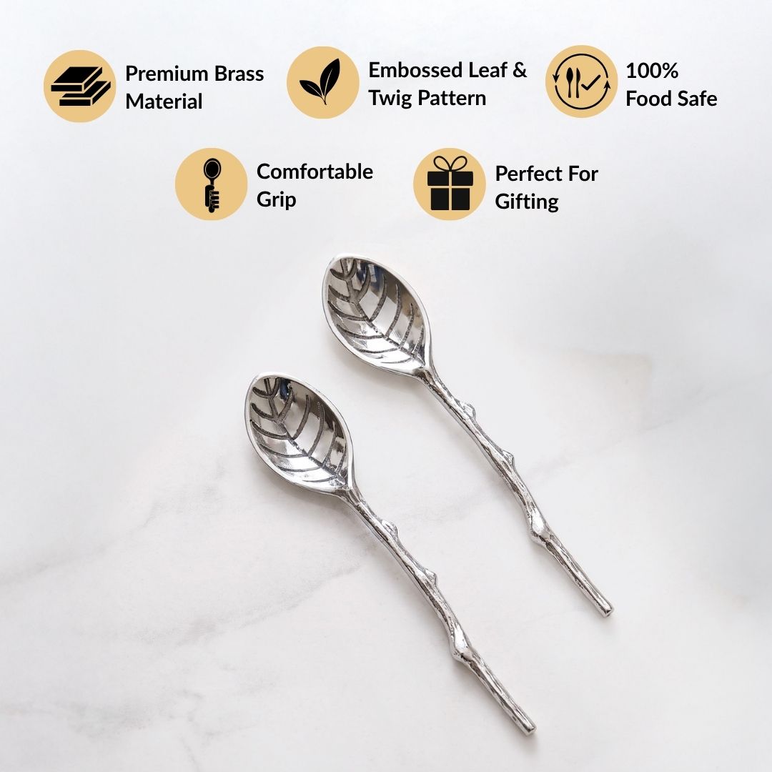 Silver Leaf Twig Tea Spoon Set Of 2
