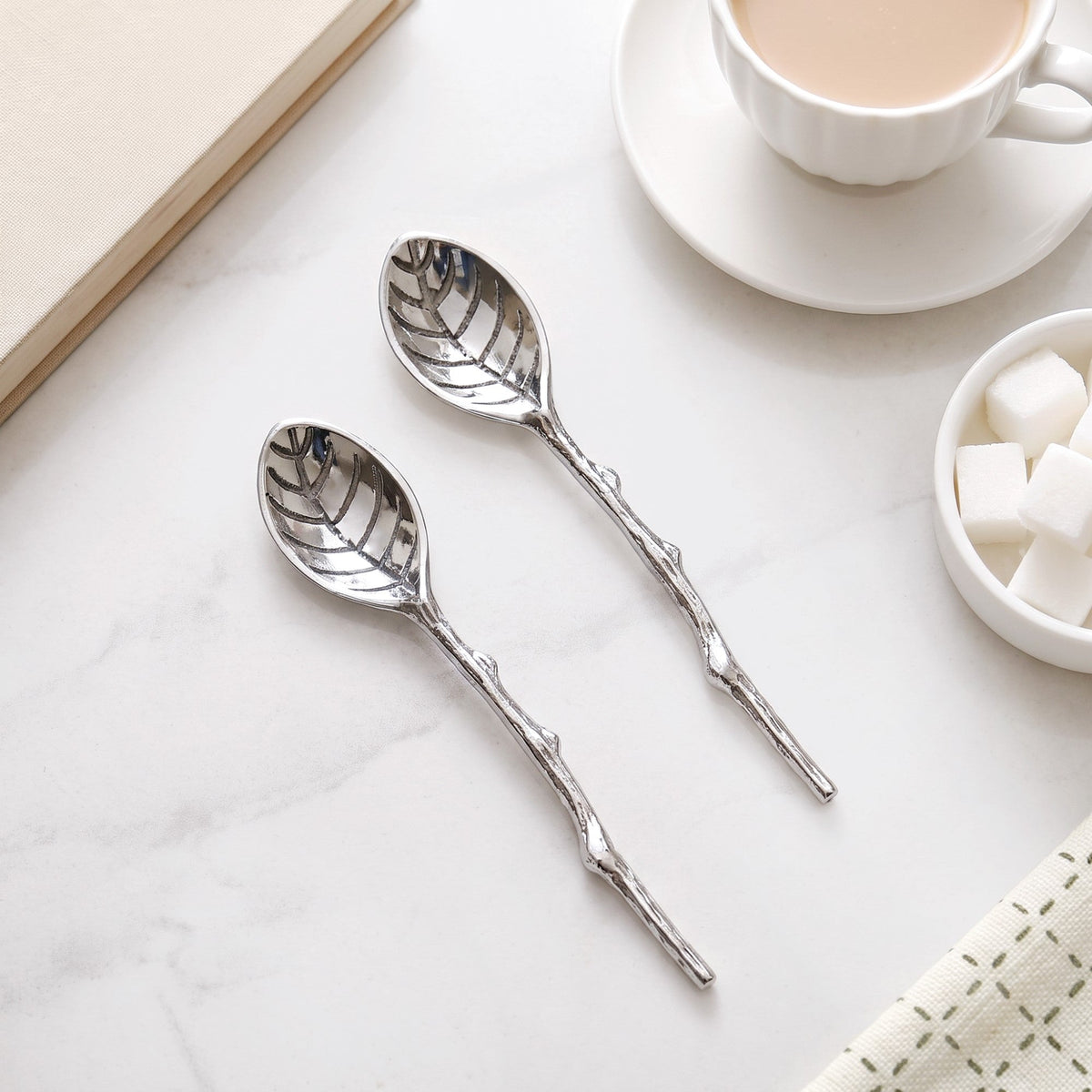 Silver Leaf Twig Tea Spoon Set Of 2