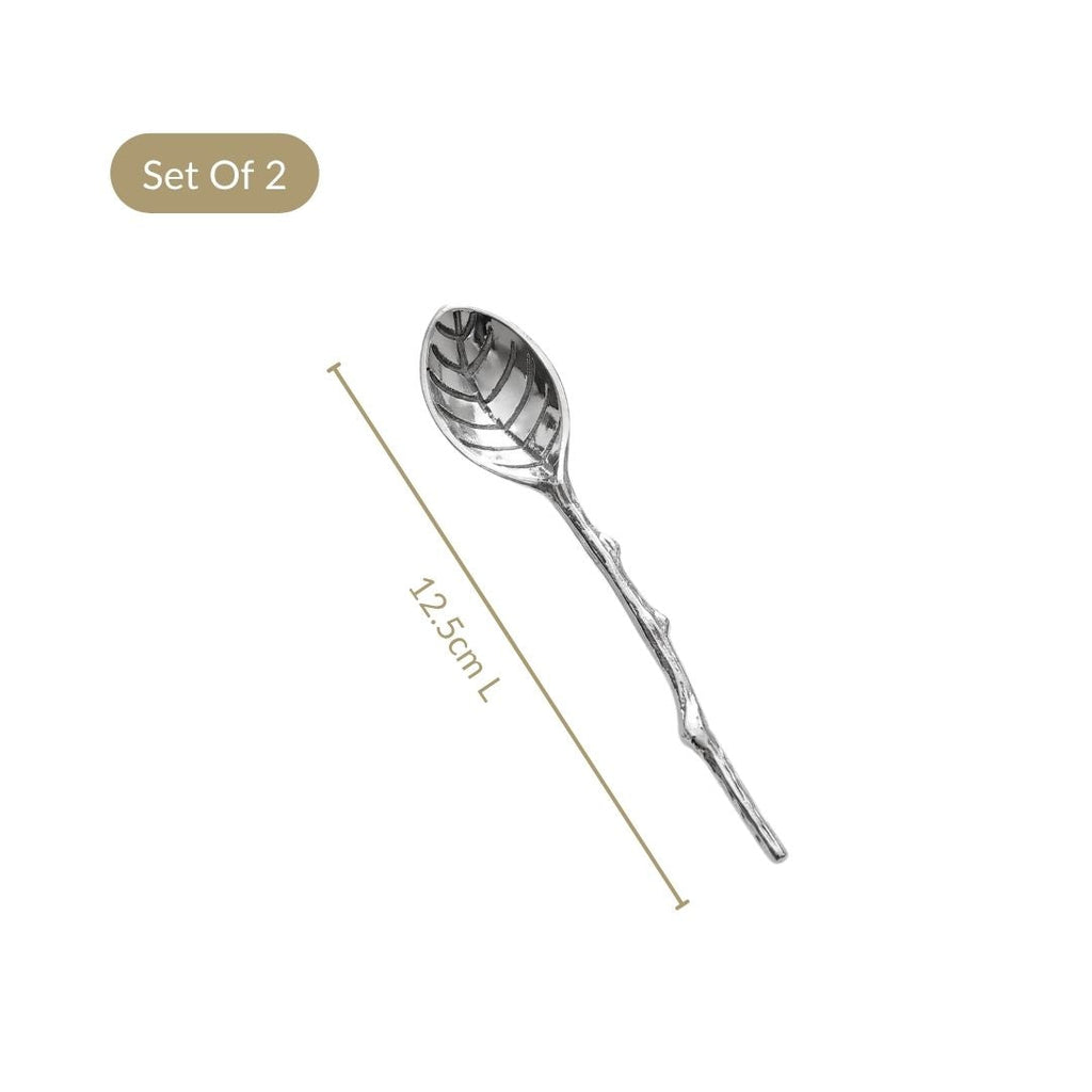 Silver Leaf Twig Tea Spoon Set Of 2