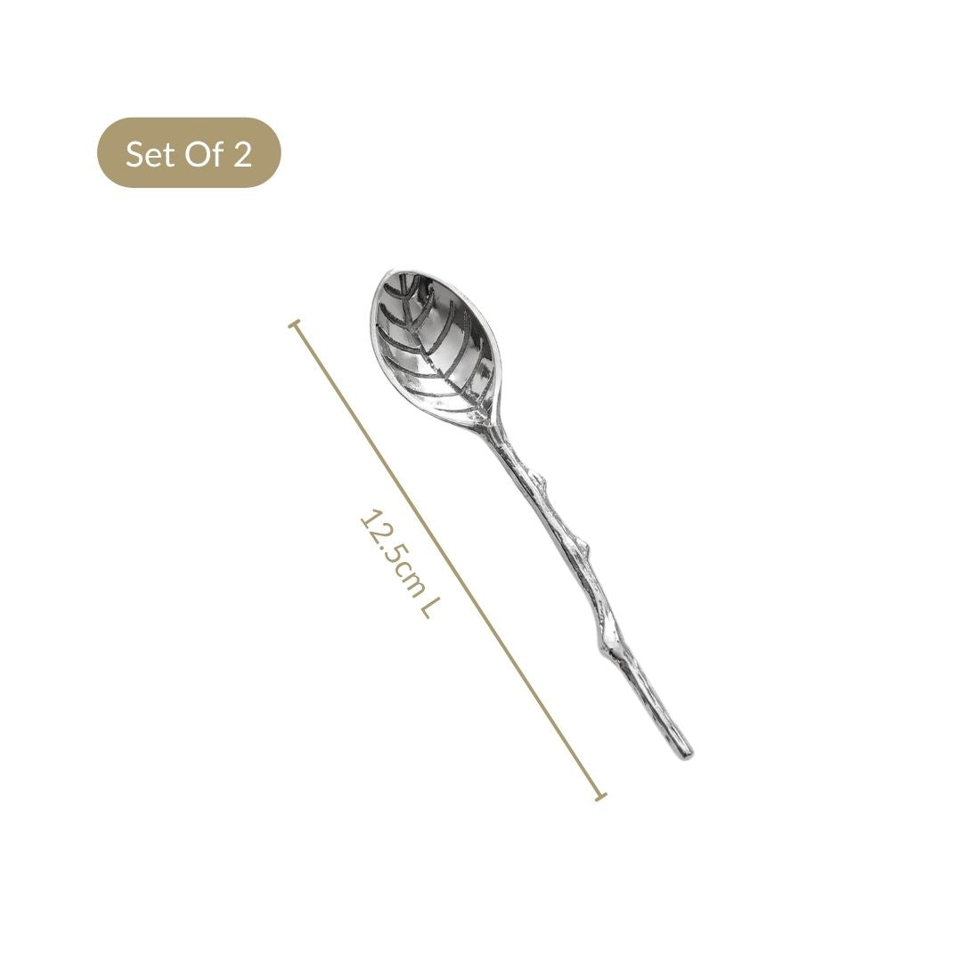 Silver Leaf Twig Tea Spoon Set Of 2