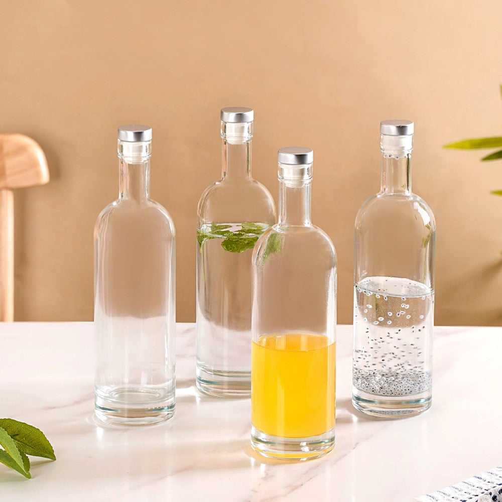 Set Of 4 Glass Water Bottle With Stopper 500ml