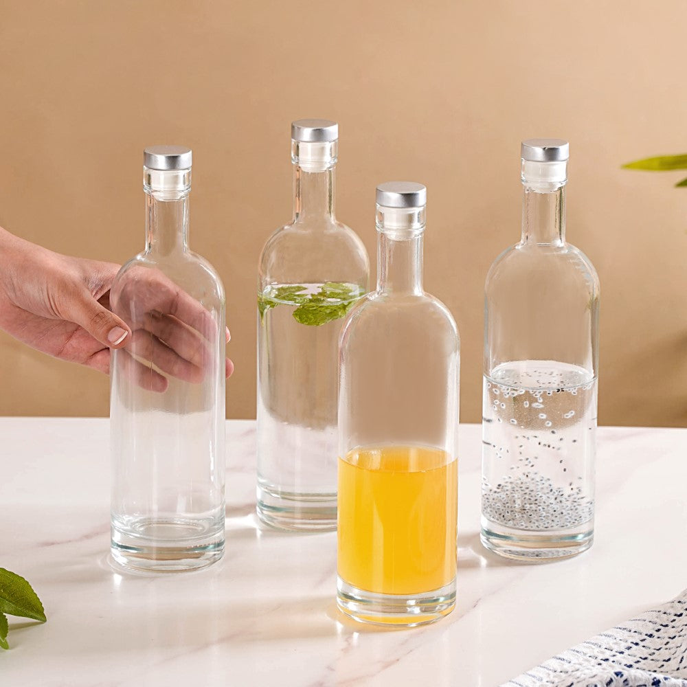 Set Of 4 Glass Water Bottle With Stopper 500ml