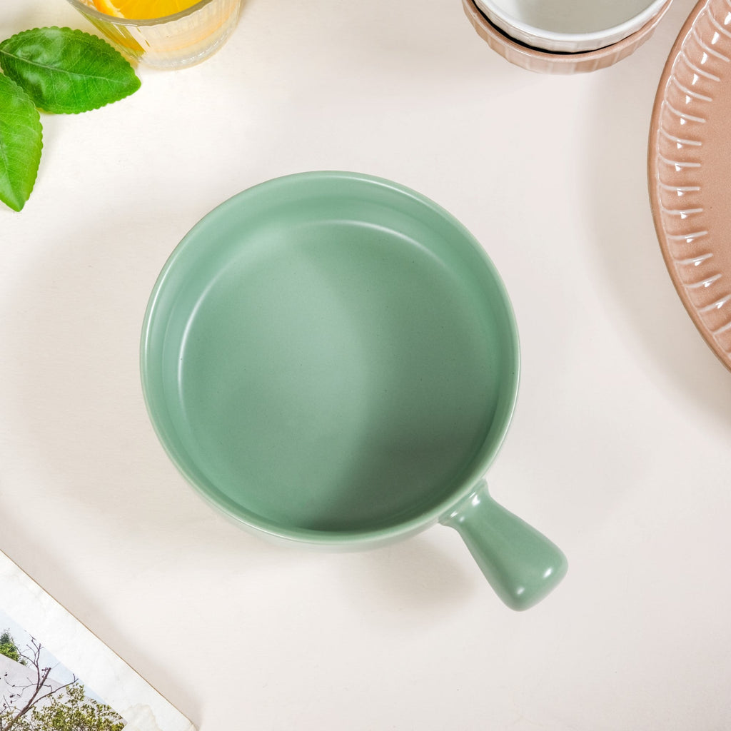 Ceramic Baking Bowl With Handle Sage Green 700ml