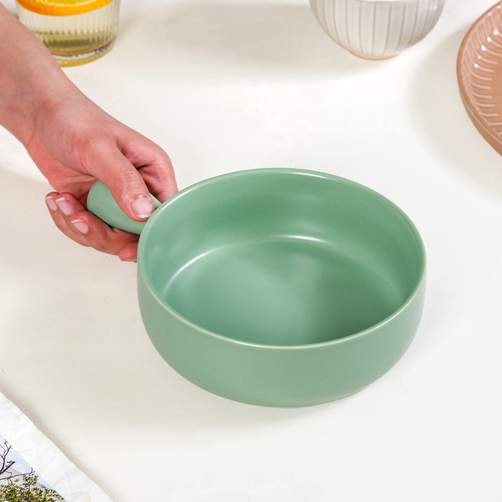 Ceramic Baking Bowl With Handle Sage Green 700ml