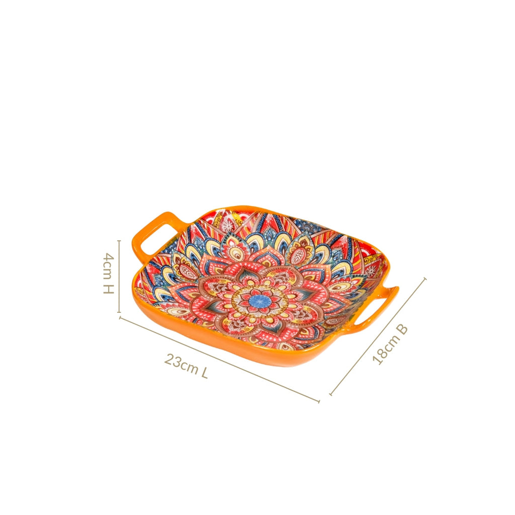 Mandala Melange Square Ceramic Serving Platter Orange
