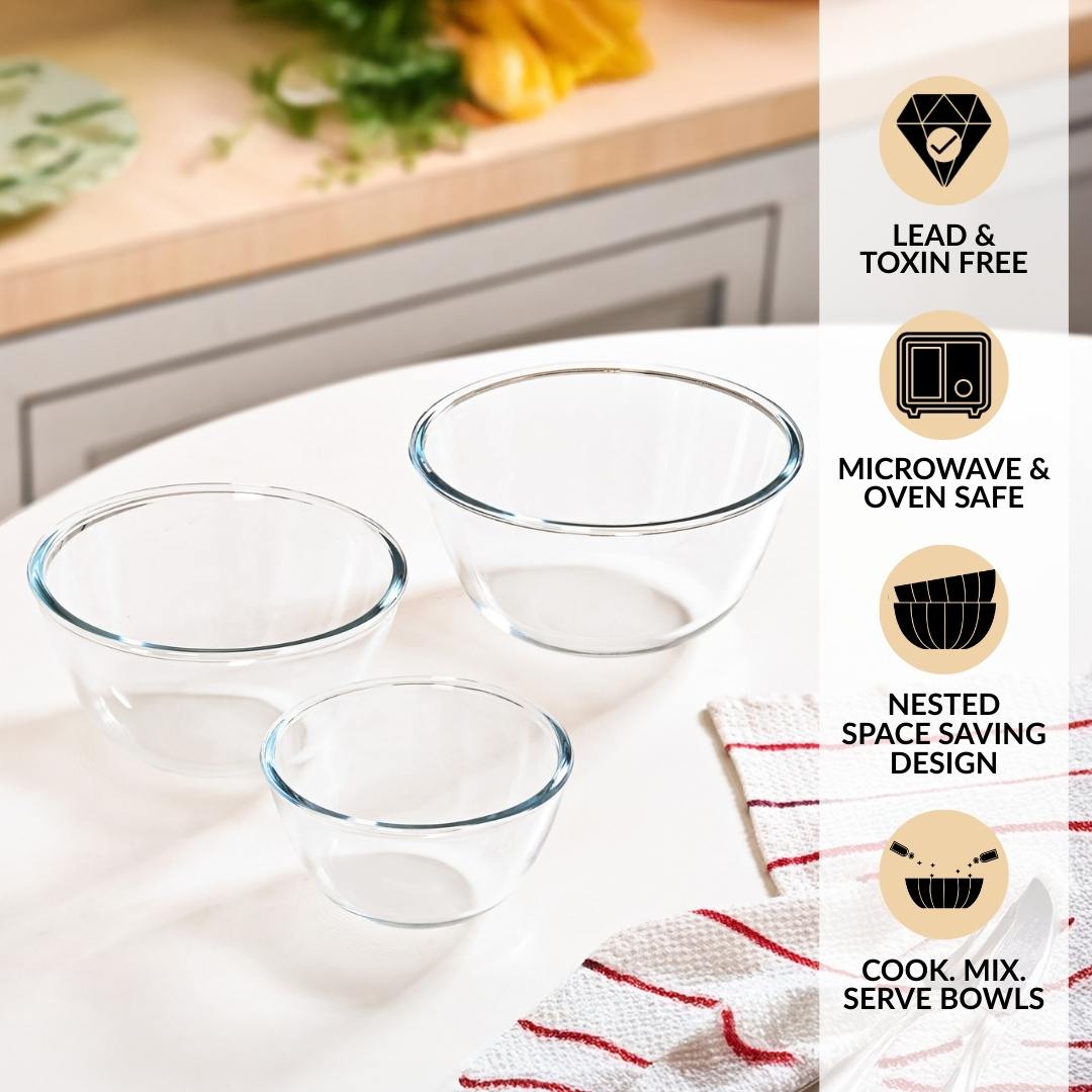 Glass Bowl Set Of 3 Microwave Oven Safe