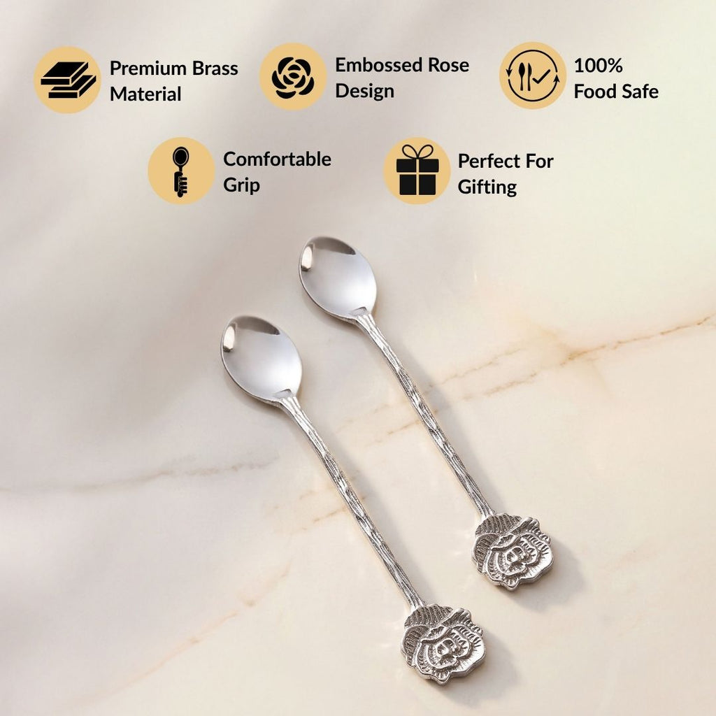 Silver Rose Brass Tea Spoon Gift Set Of 2