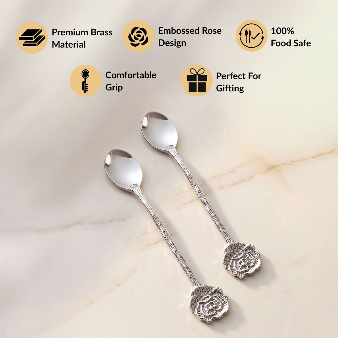 Silver Rose Brass Tea Spoon Gift Set Of 2