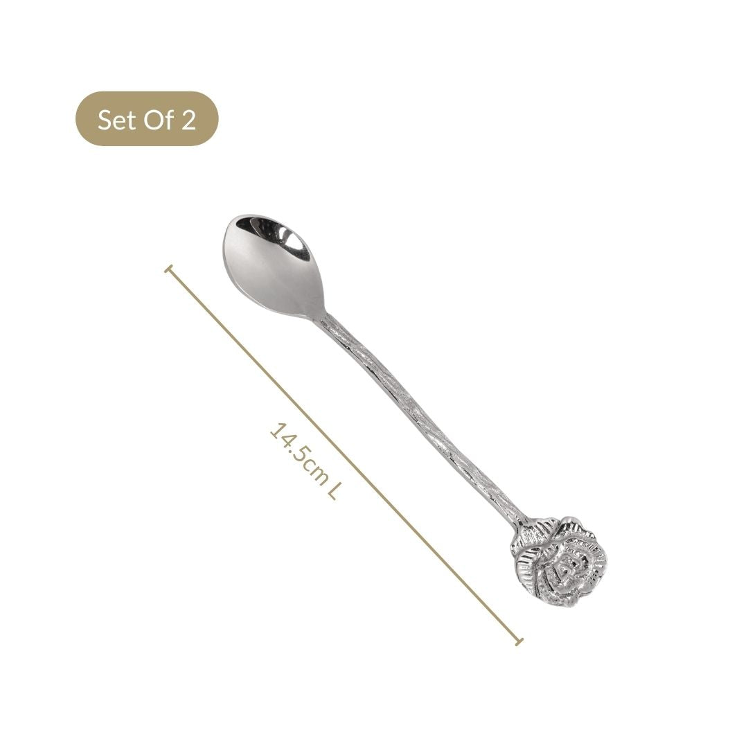 Silver Rose Brass Tea Spoon Gift Set Of 2