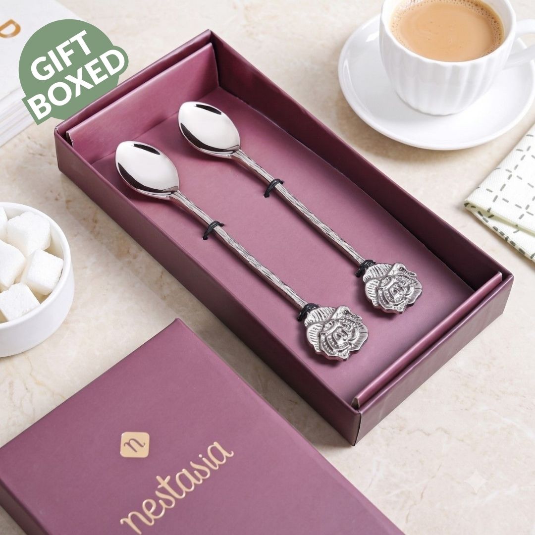Silver Rose Brass Tea Spoon Gift Set Of 2