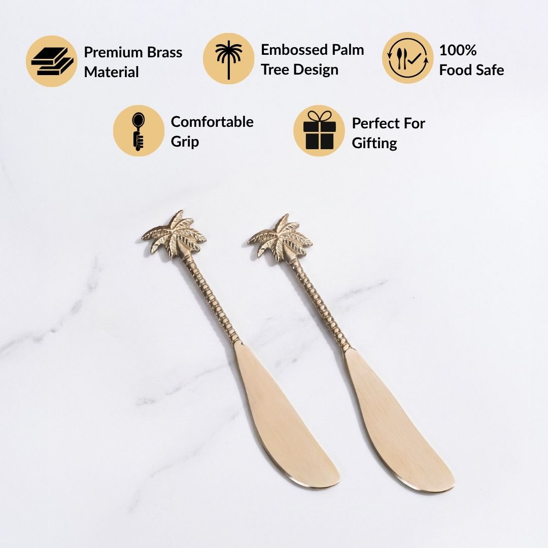 Palm Tree Brass Butter Knife Set Of 2