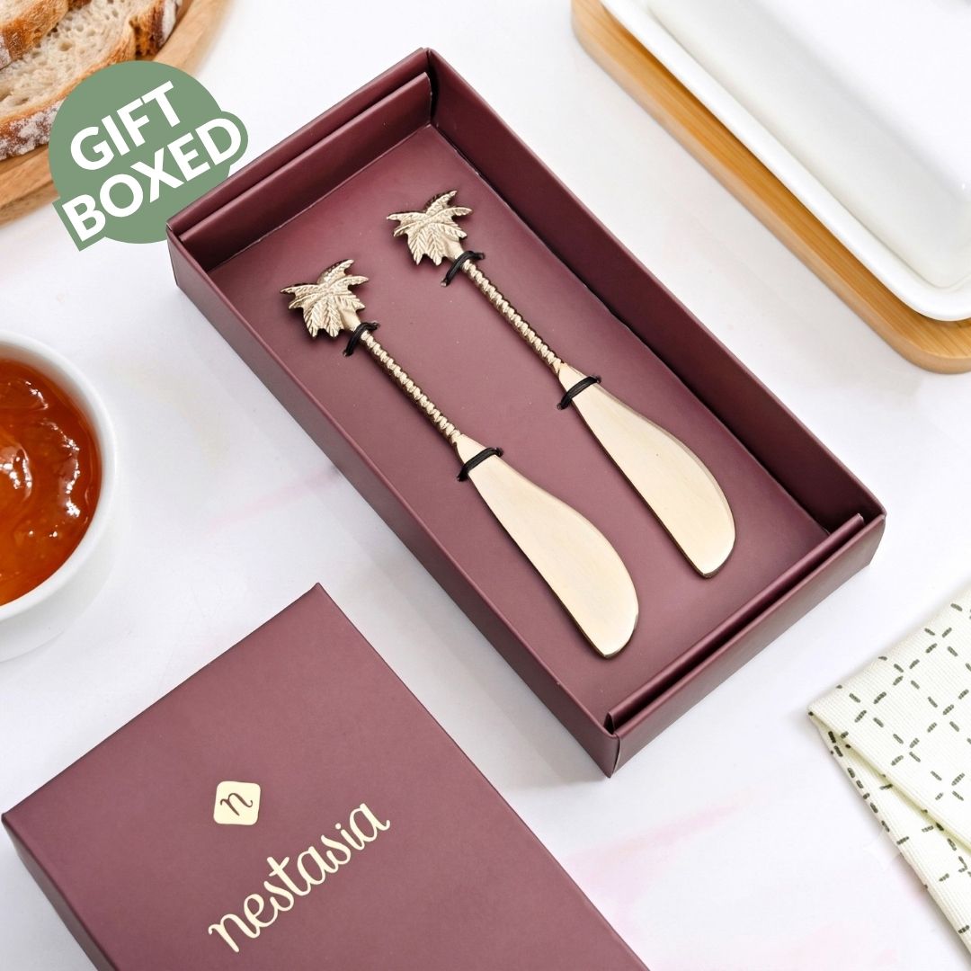 Palm Tree Brass Butter Knife Set Of 2
