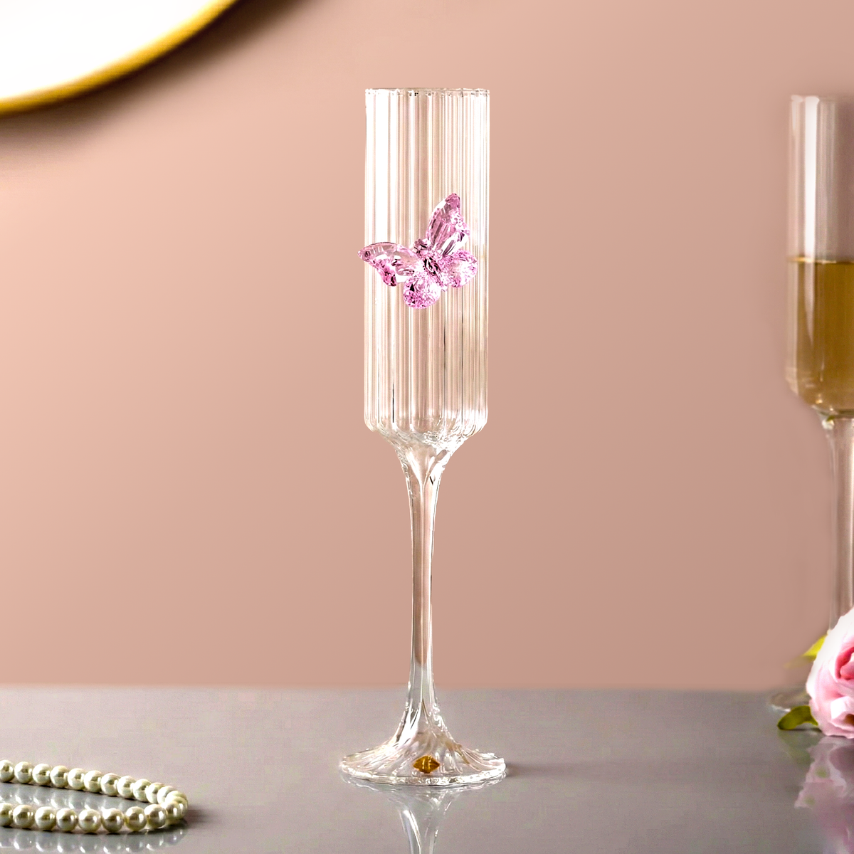 Crystal Butterfly Fluted Champagne Glass 190ml