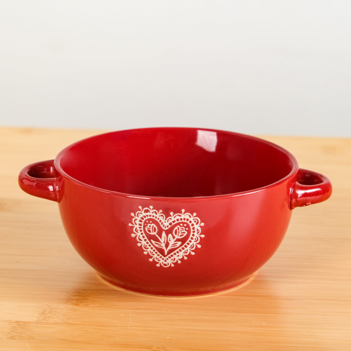 Hearty Ceramic Bowl With Handle Set Of 3 Red Grey Cream 370ml