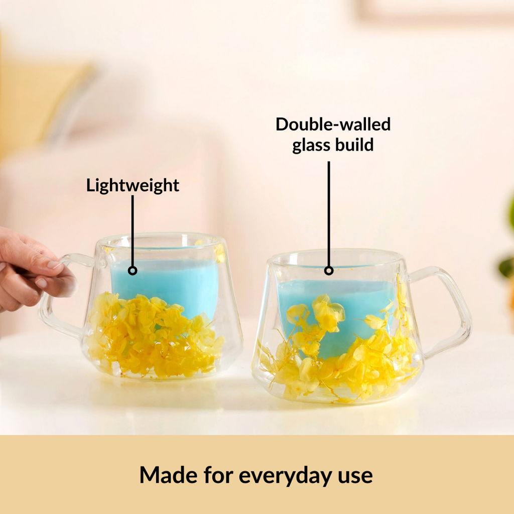 Diamond Cut Double Walled Coffee Mug Set Of 2 180ml
