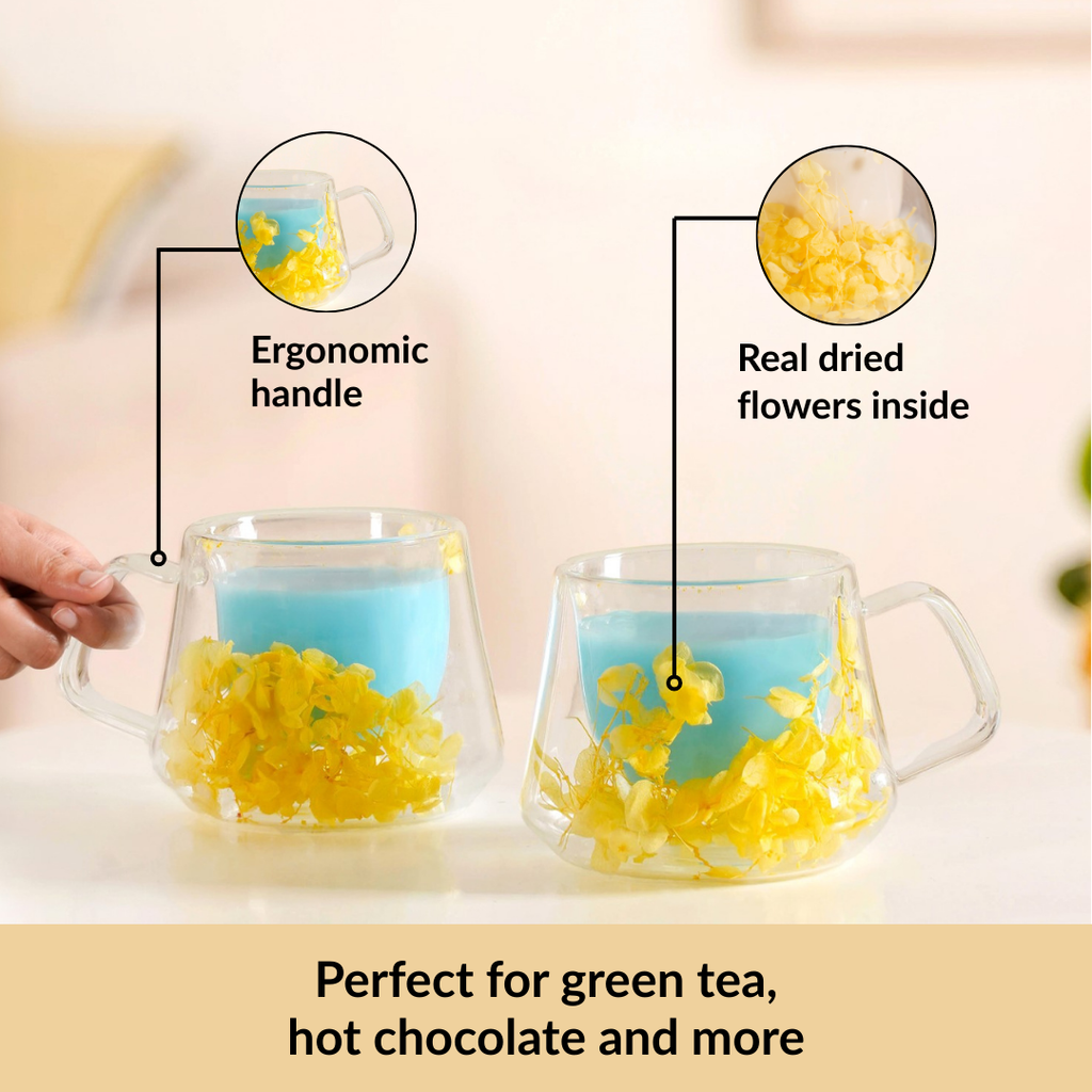 Diamond Cut Double Walled Coffee Mug Set Of 2 180ml