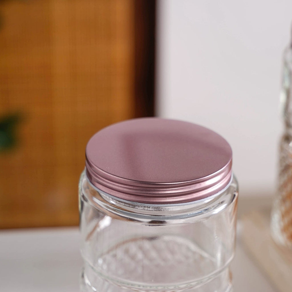 Diamond Embossed Storage Glass Jars With Lids Set Of 4 1000ml