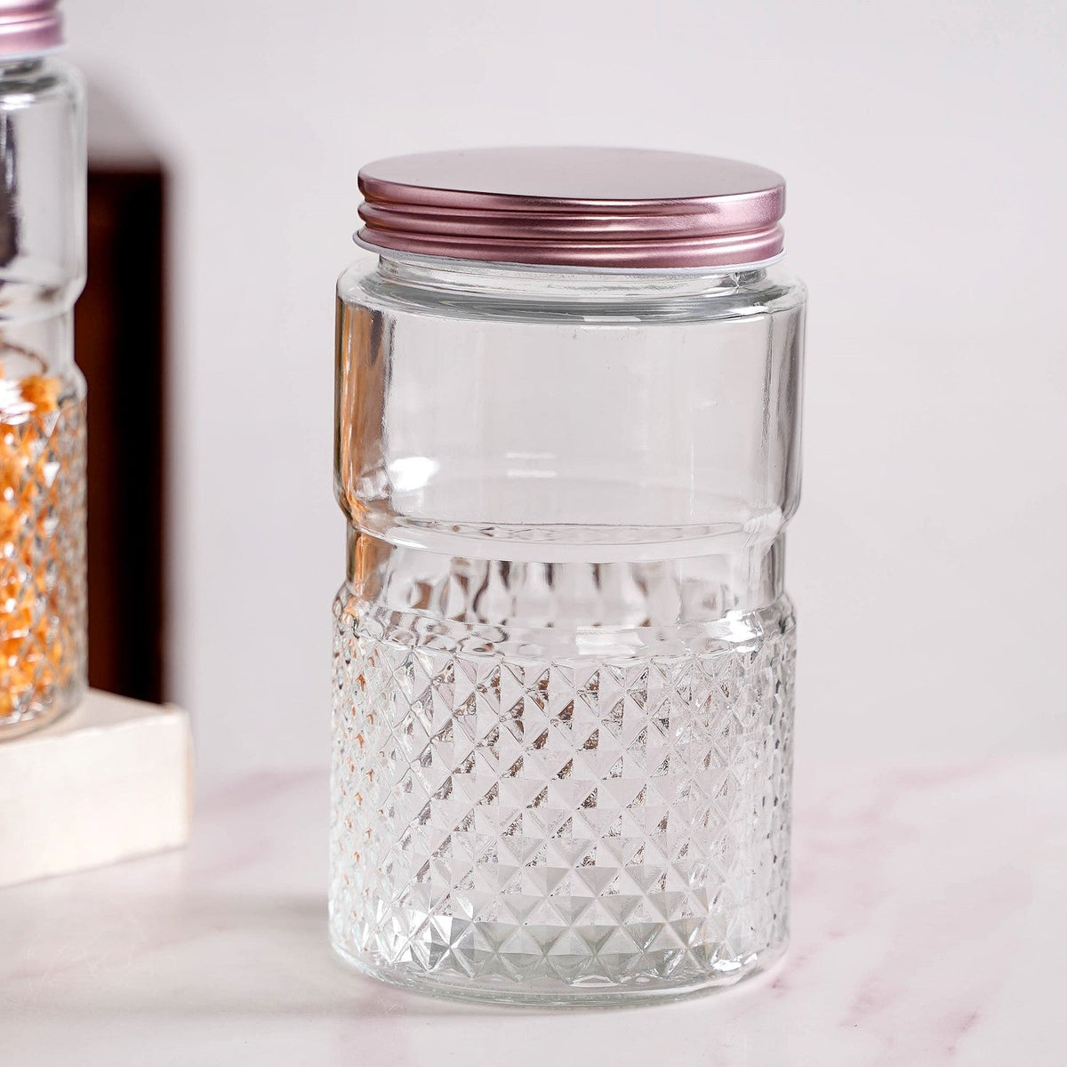 Diamond Embossed Storage Glass Jars With Lids Set Of 4 1000ml
