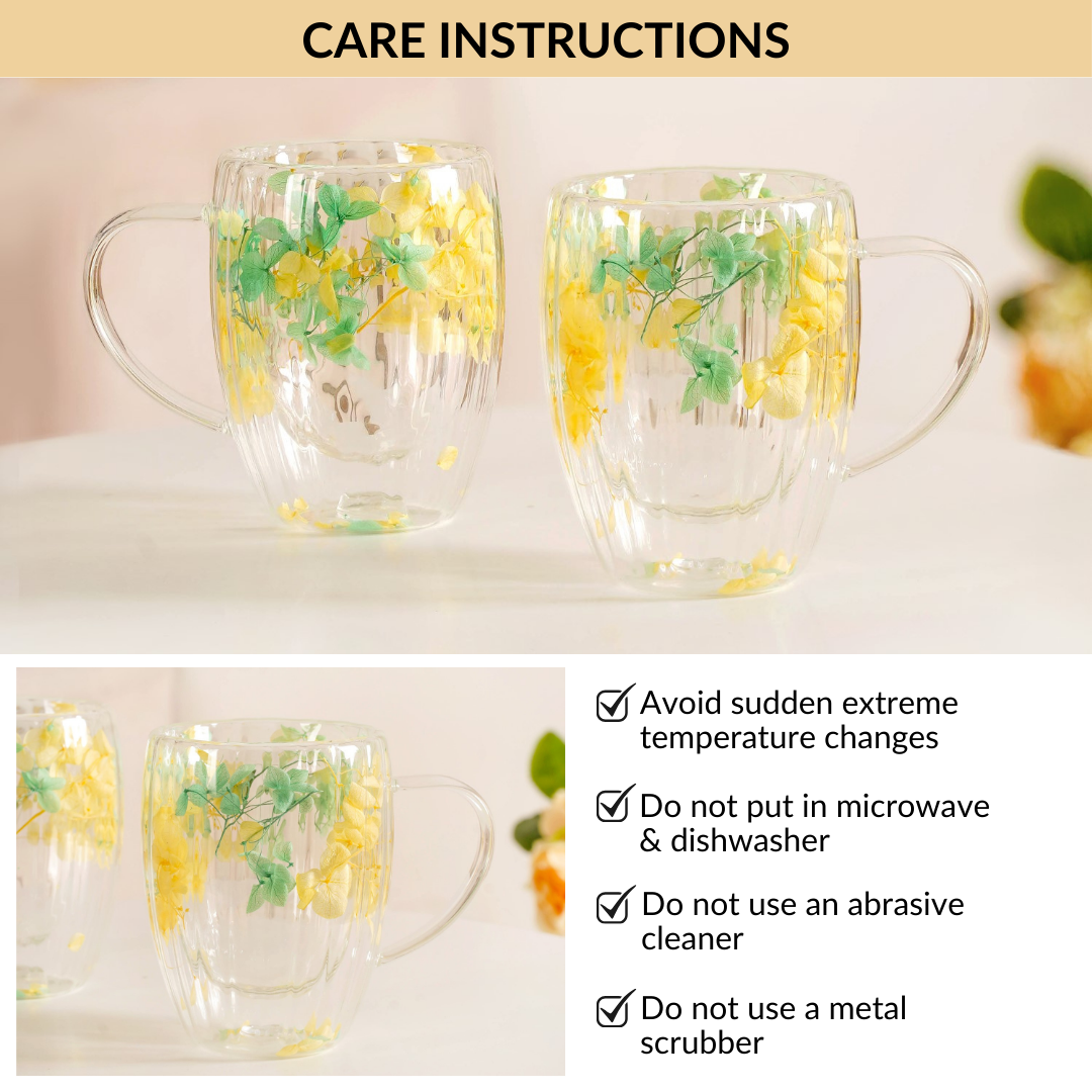 Double Walled Real Green Flower Mug Set Of 2 350ml