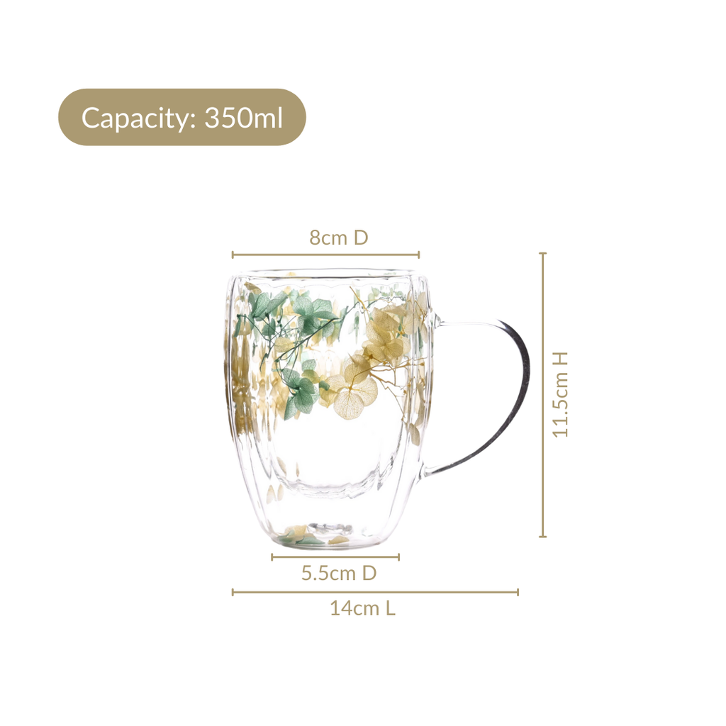 Double Walled Real Green Flower Mug Set Of 2 350ml