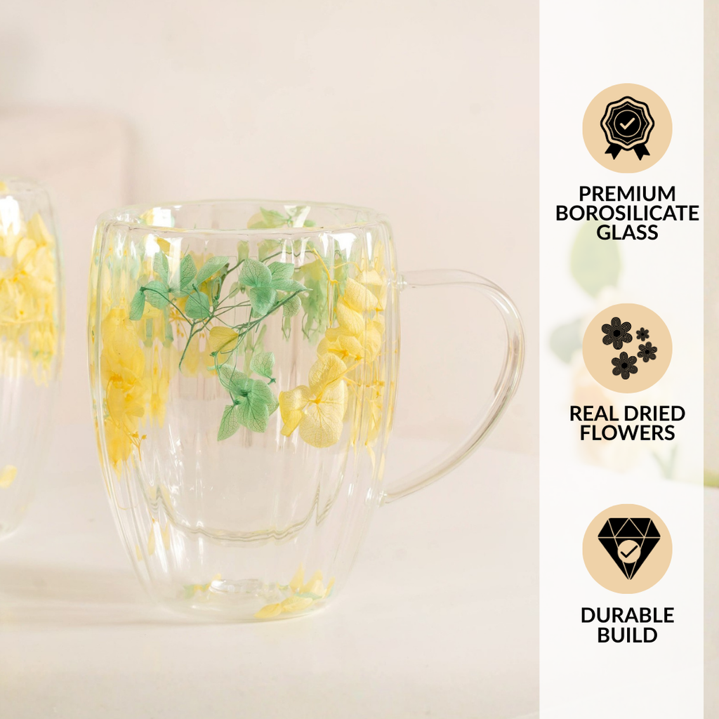Double Walled Real Green Flower Mug Set Of 2 350ml