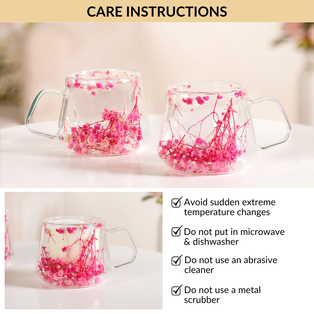 Double Walled Pink Flowers Coffee Mug Set Of 2 180ml