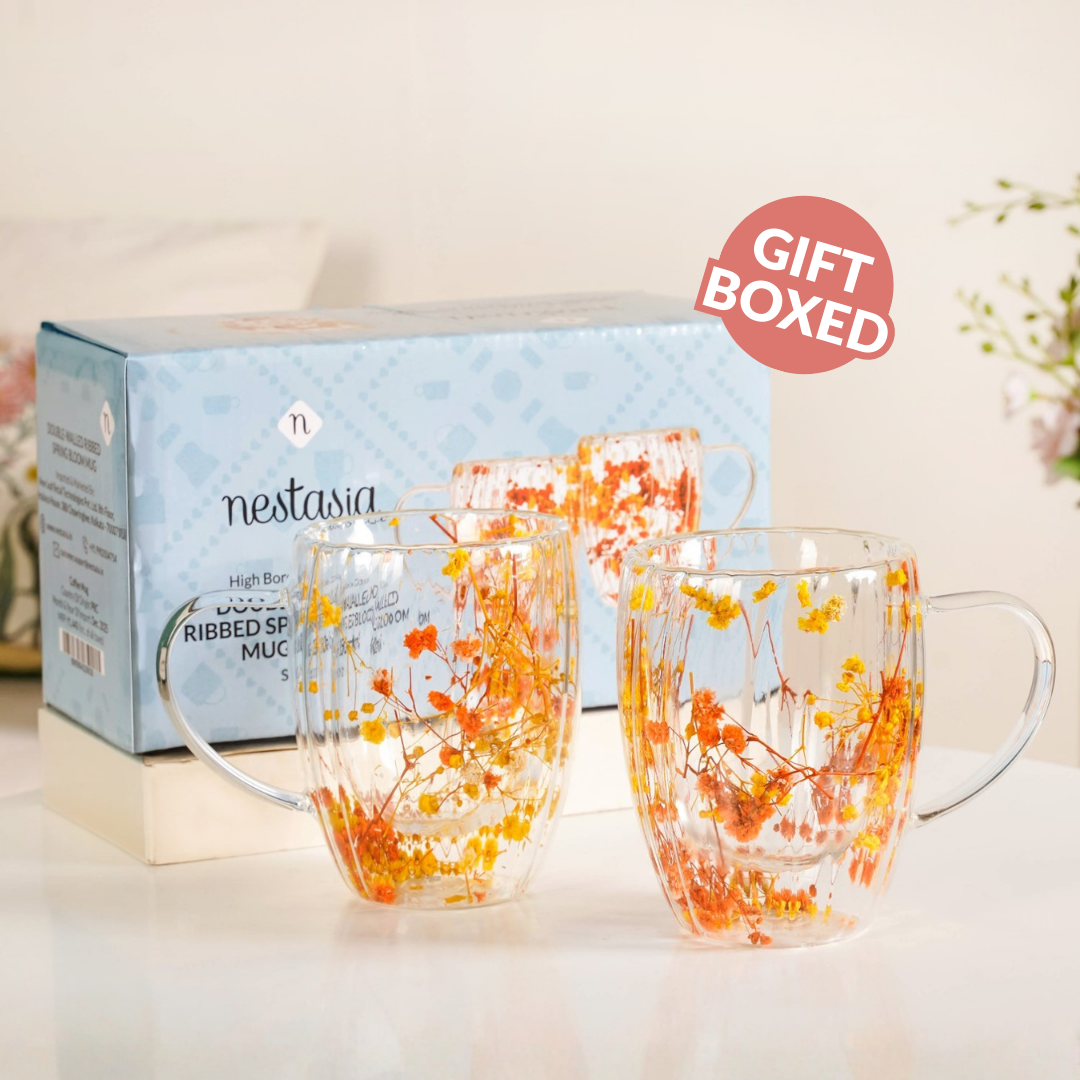 Double Walled Ribbed Spring Bloom Mug Set Of 2 350ml