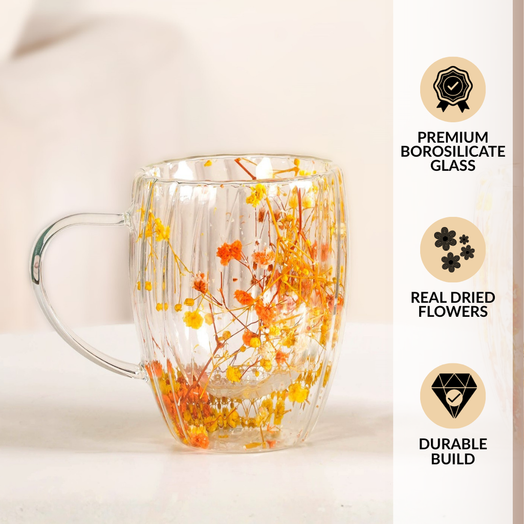 Double Walled Ribbed Spring Bloom Mug Set Of 2 350ml