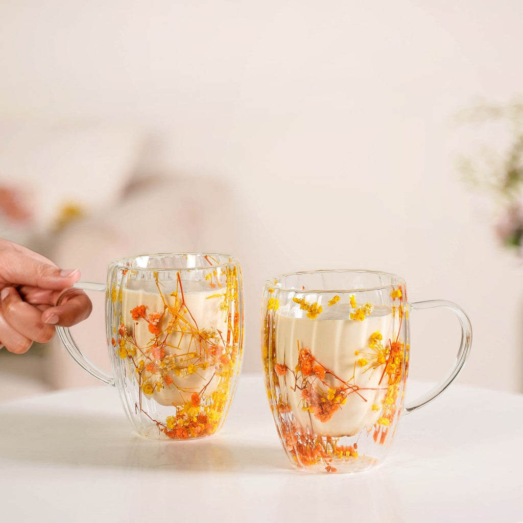 Double Walled Ribbed Spring Bloom Mug Set Of 2 350ml