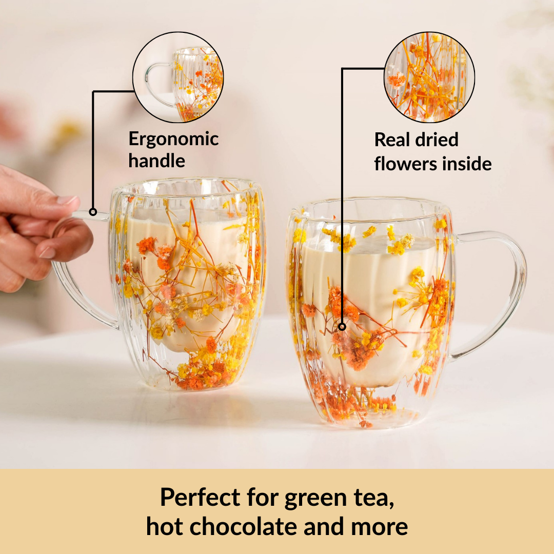 Double Walled Ribbed Spring Bloom Mug Set Of 2 350ml
