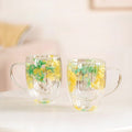 Double Walled Real Green Flower Mug Set Of 2 350ml