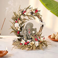 Sustainable Clay Ganapati Bappa Idol With Handmade Dried Flowers Backdrop Base