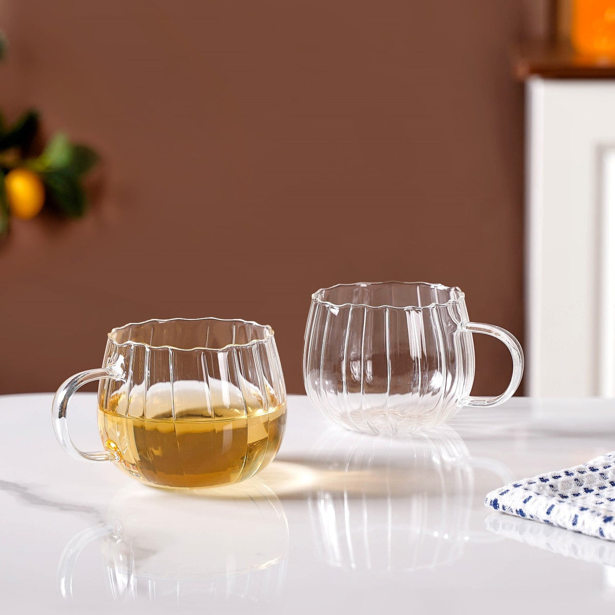 Glass Pumpkin Mug Set Of 2 400ml