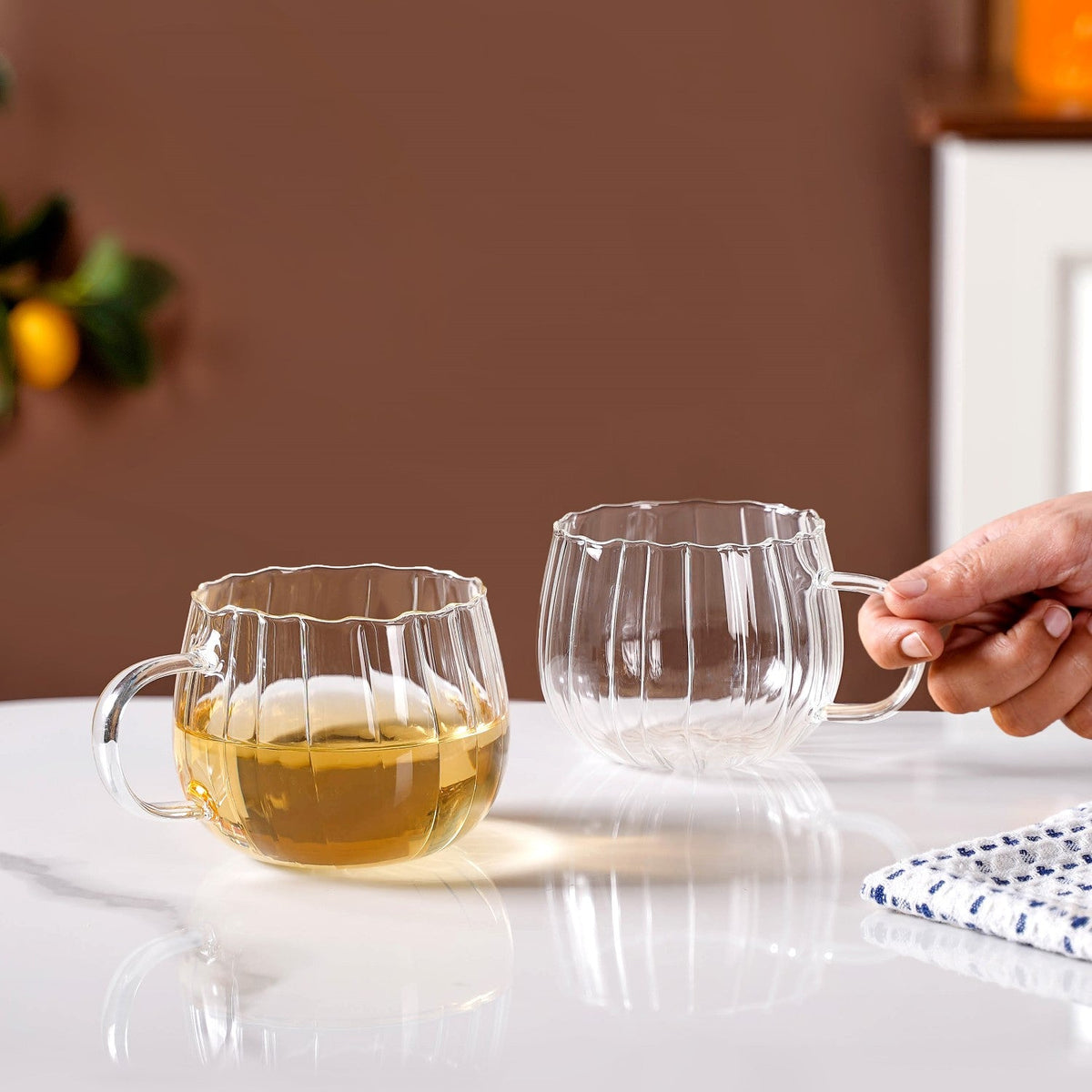 Glass Pumpkin Mug Set Of 2 400ml