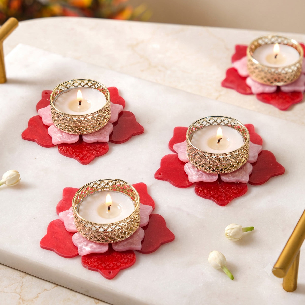 Festive Florelle Tealight Holder Pink Set Of 6