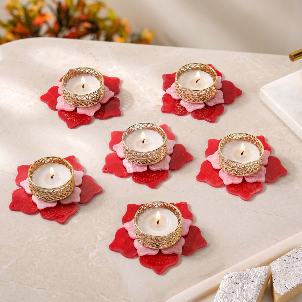 Festive Florelle Tealight Holder Pink Set Of 6