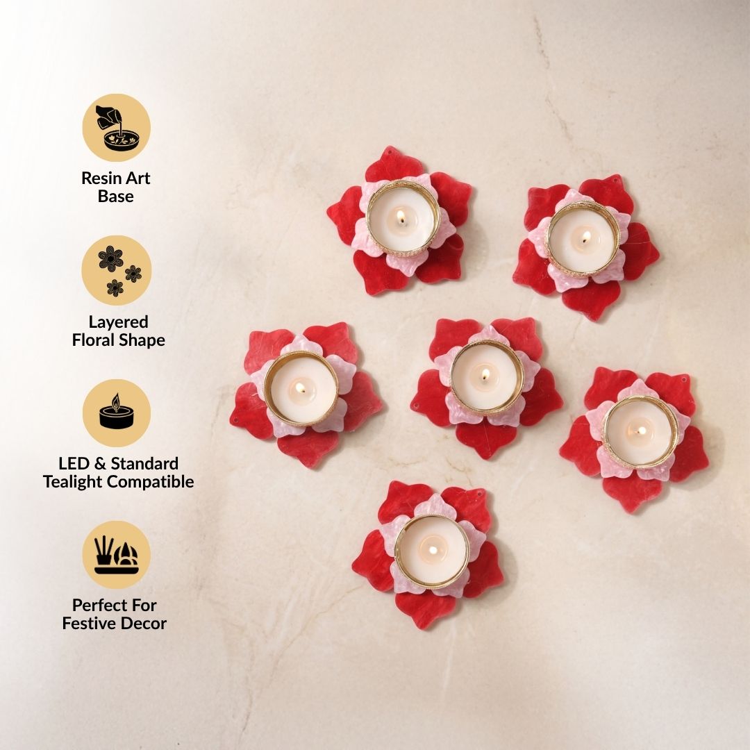 Festive Florelle Tealight Holder Pink Set Of 6