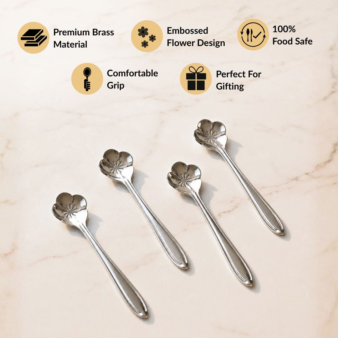 Fleur Brass Tea Spoon Set Of 4