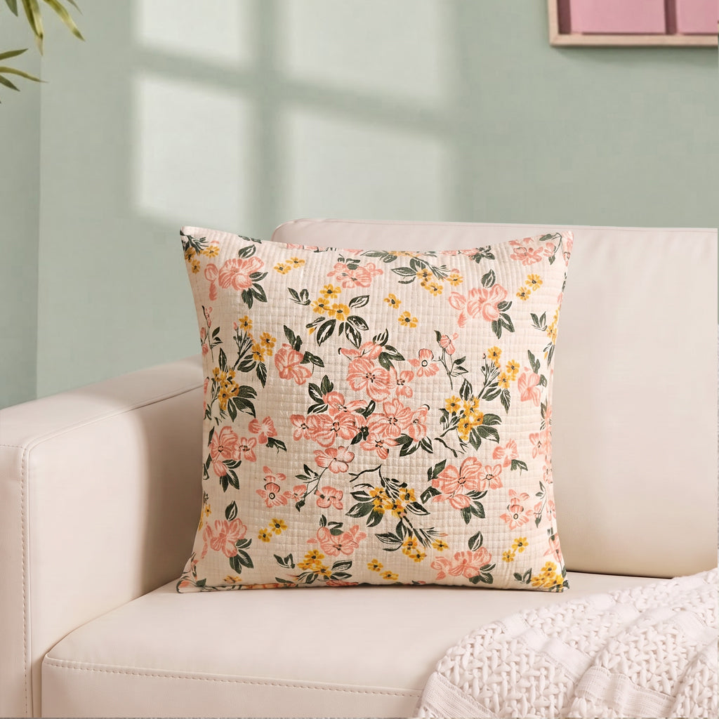 Floral Whisper Cotton Embroidered Cushion Cover 40x40cm