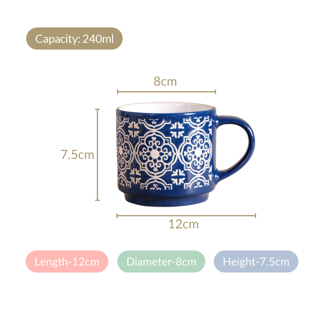 Floral Design Stackable Coffee Mugs Set of 4 210ml